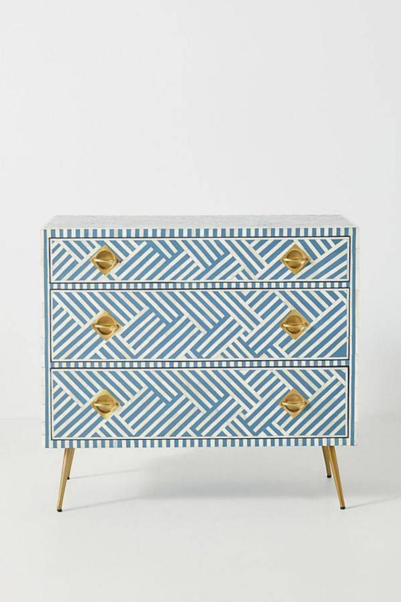 Striped Bone Inlay Chest of 3 Drawers-image