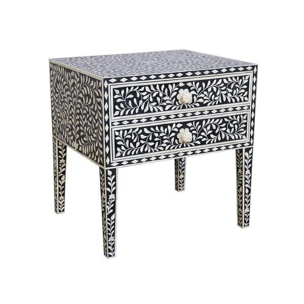 Floral Bone Inlay Bedside (2 Drawers)-image